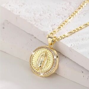 14k gold plate copper elegant gold Pendant Necklace , Virgen de Guadalupe ..